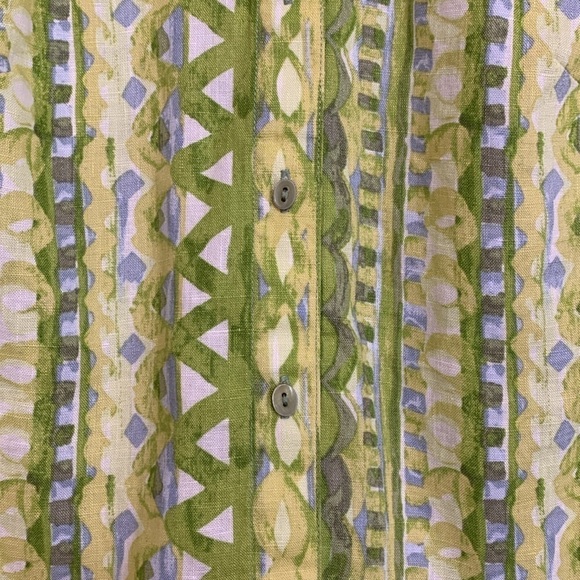 Sigrid Olsen | 100% Linen Green White Mixed Print Button Down Collared Shirt XS - Picture 12 of 17